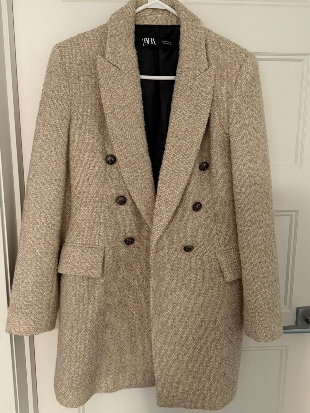 Zara Beige Double-Breasted Pea Coat